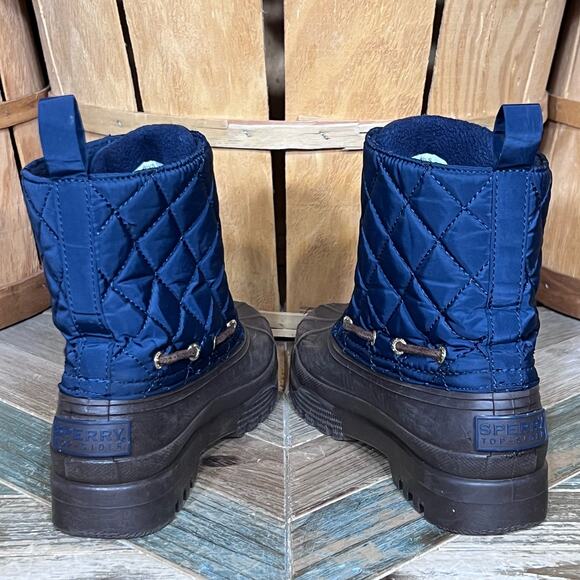 Sperry Gosling Quilted Navy Brown Lined Waterproof Duck Boots Womens Size 7 - Picture 8 of 11